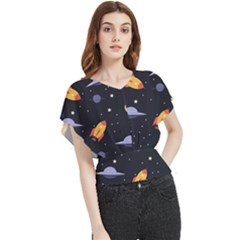 Cosmos Rockets Spaceships Ufos Butterfly Chiffon Blouse