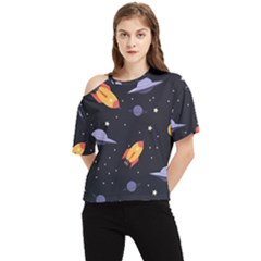 Cosmos Rockets Spaceships Ufos One Shoulder Cut Out Tee