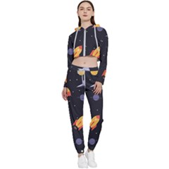 Cosmos Rockets Spaceships Ufos Cropped Zip Up Lounge Set