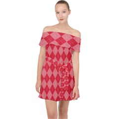 Red Diamonds Off Shoulder Chiffon Dress