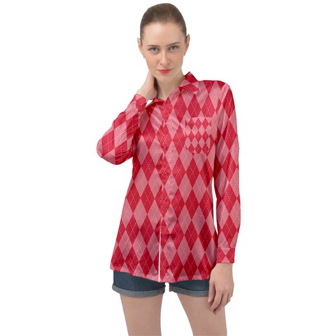 Red Diamonds Long Sleeve Satin Shirt by ArtsyWishy