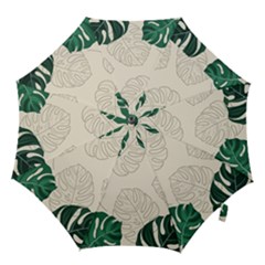 Green Monstera Leaf Illustrations Hook Handle Umbrellas (large)