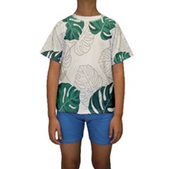 Green Monstera Leaf Illustrations Kids  Short Sleeve Swimwear