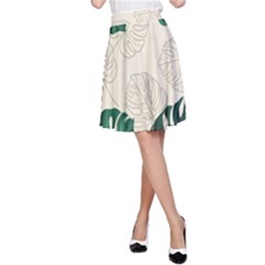 Green Monstera Leaf Illustrations A-line Skirt