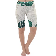 Green Monstera Leaf Illustrations Cropped Leggings 