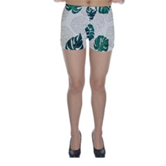 Green Monstera Leaf Illustrations Skinny Shorts