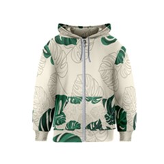 Green Monstera Leaf Illustrations Kids  Zipper Hoodie