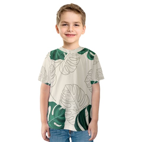 Green Monstera Leaf Illustrations Kids  Sport Mesh Tee by HermanTelo