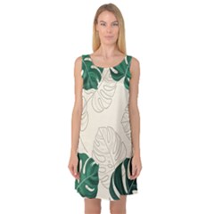 Green Monstera Leaf Illustrations Sleeveless Satin Nightdress