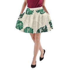 Green Monstera Leaf Illustrations A-line Pocket Skirt