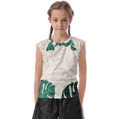 Green Monstera Leaf Illustrations Kids  Raglan Cap Sleeve Tee