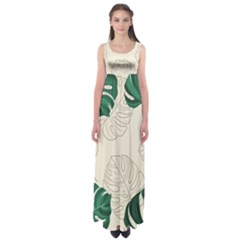 Green Monstera Leaf Illustrations Empire Waist Maxi Dress