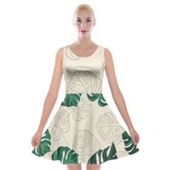 Green Monstera Leaf Illustrations Velvet Skater Dress