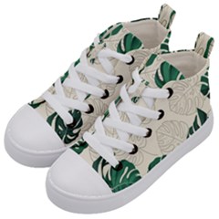 Green Monstera Leaf Illustrations Kids  Mid-top Canvas Sneakers by HermanTelo