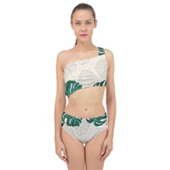 Green Monstera Leaf Illustrations Spliced Up Two Piece Swimsuit