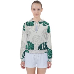 Green Monstera Leaf Illustrations Women s Tie Up Sweat