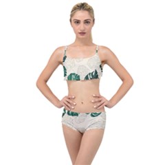 Green Monstera Leaf Illustrations Layered Top Bikini Set by HermanTelo