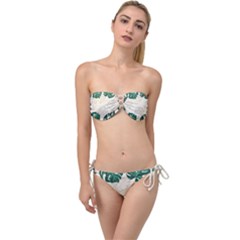 Green Monstera Leaf Illustrations Twist Bandeau Bikini Set