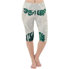 Green Monstera Leaf Illustrations Lightweight Velour Cropped Yoga Leggings