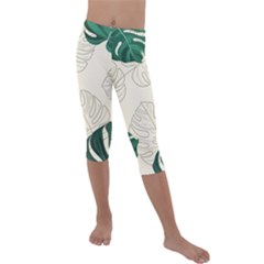 Green Monstera Leaf Illustrations Kids  Lightweight Velour Capri Leggings 