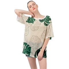 Green Monstera Leaf Illustrations Oversized Chiffon Top by HermanTelo