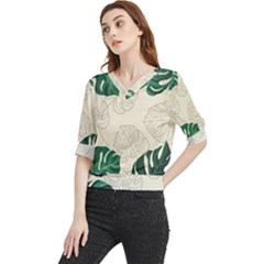 Green Monstera Leaf Illustrations Quarter Sleeve Blouse