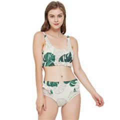 Green Monstera Leaf Illustrations Frilly Bikini Set