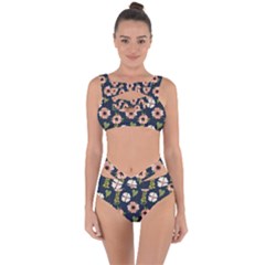 Flower White Grey Pattern Floral Bandaged Up Bikini Set  by Dutashop