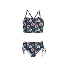 Flower White Grey Pattern Floral Girls  Tankini Swimsuit