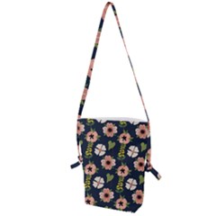 Flower White Grey Pattern Floral Folding Shoulder Bag