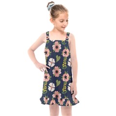 Flower White Grey Pattern Floral Kids  Overall Dress