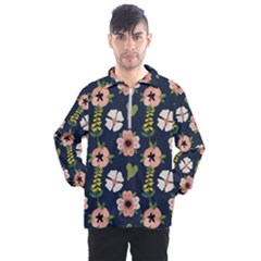 Flower White Grey Pattern Floral Men s Half Zip Pullover by Dutashop