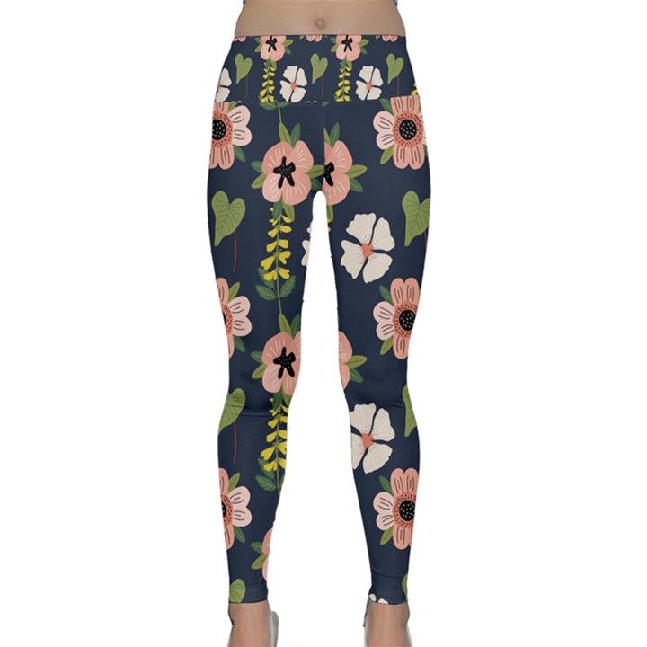 Flower White Grey Pattern Floral Lightweight Velour Classic Yoga Leggings