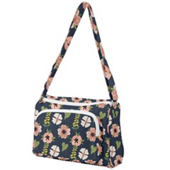 Flower White Grey Pattern Floral Front Pocket Crossbody Bag by Dutashop