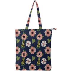 Flower White Grey Pattern Floral Double Zip Up Tote Bag by Dutashop