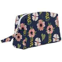 Flower White Grey Pattern Floral Wristlet Pouch Bag (large)