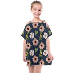 Flower White Grey Pattern Floral Kids  One Piece Chiffon Dress by Dutashop