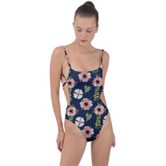 Flower White Grey Pattern Floral Tie Strap One Piece Swimsuit