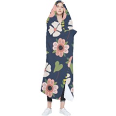 Flower White Grey Pattern Floral Wearable Blanket by Dutashop