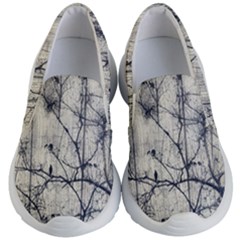 Black And White Botanical Motif Artwork 2 Kids Lightweight Slip Ons