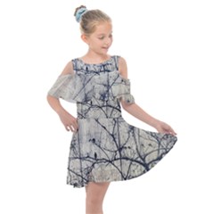 Black And White Botanical Motif Artwork 2 Kids  Shoulder Cutout Chiffon Dress by dflcprintsclothing