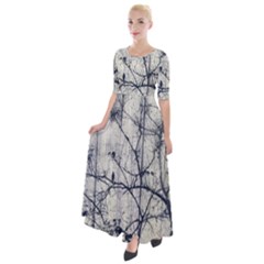 Black And White Botanical Motif Artwork 2 Half Sleeves Maxi Dress