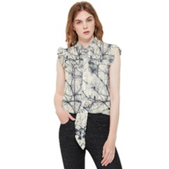 Black And White Botanical Motif Artwork 2 Frill Detail Shirt by dflcprintsclothing