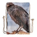 Black Crow Standing At Rock Drawstring Bag (Large) View2