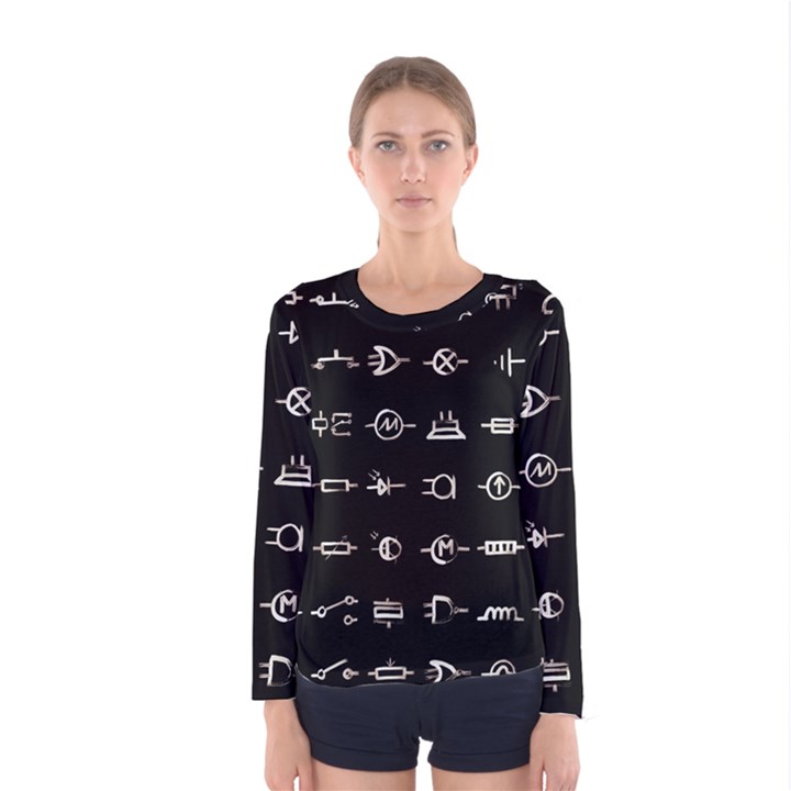 Electrical Symbols Callgraphy Short Run Inverted Women s Long Sleeve Tee