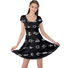 Electrical Symbols Callgraphy Short Run Inverted Cap Sleeve Dress