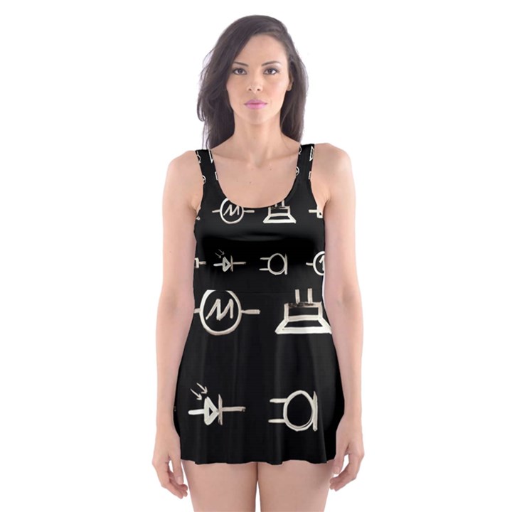 Electrical Symbols Callgraphy Short Run Inverted Skater Dress Swimsuit