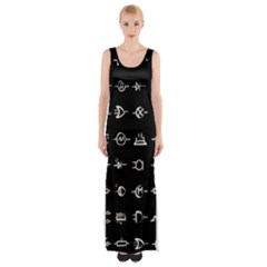 Electrical Symbols Callgraphy Short Run Inverted Thigh Split Maxi Dress