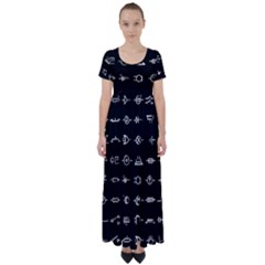 Electrical Symbols Callgraphy Short Run Inverted High Waist Short Sleeve Maxi Dress