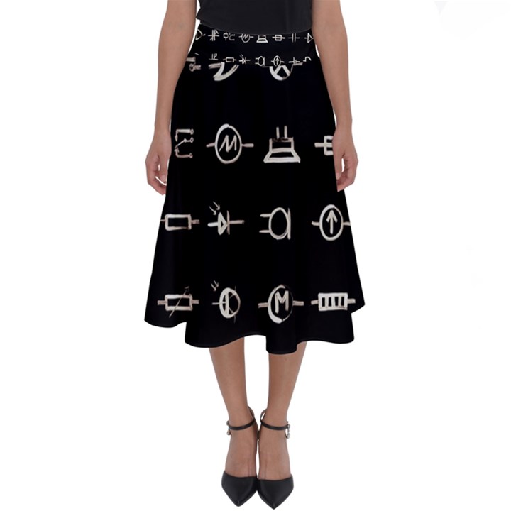 Electrical Symbols Callgraphy Short Run Inverted Perfect Length Midi Skirt